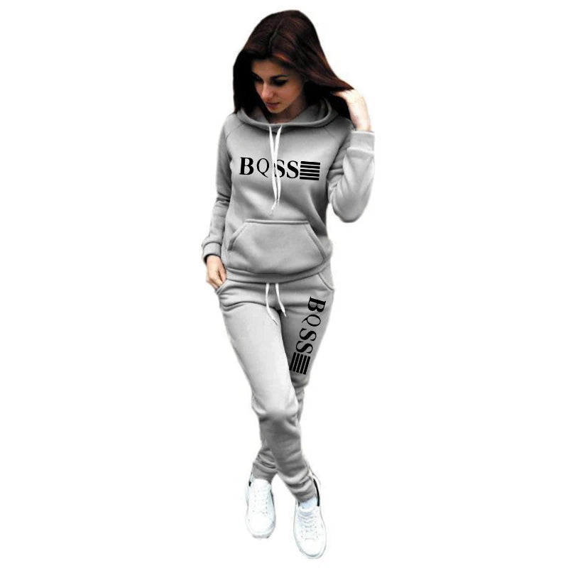 Autumn Winter Womens Tracksuit Casual Hooded Sweatshirts Suit Jogging Pants Set Fleece Warm Outfits 2024Daily Commuting Clothing