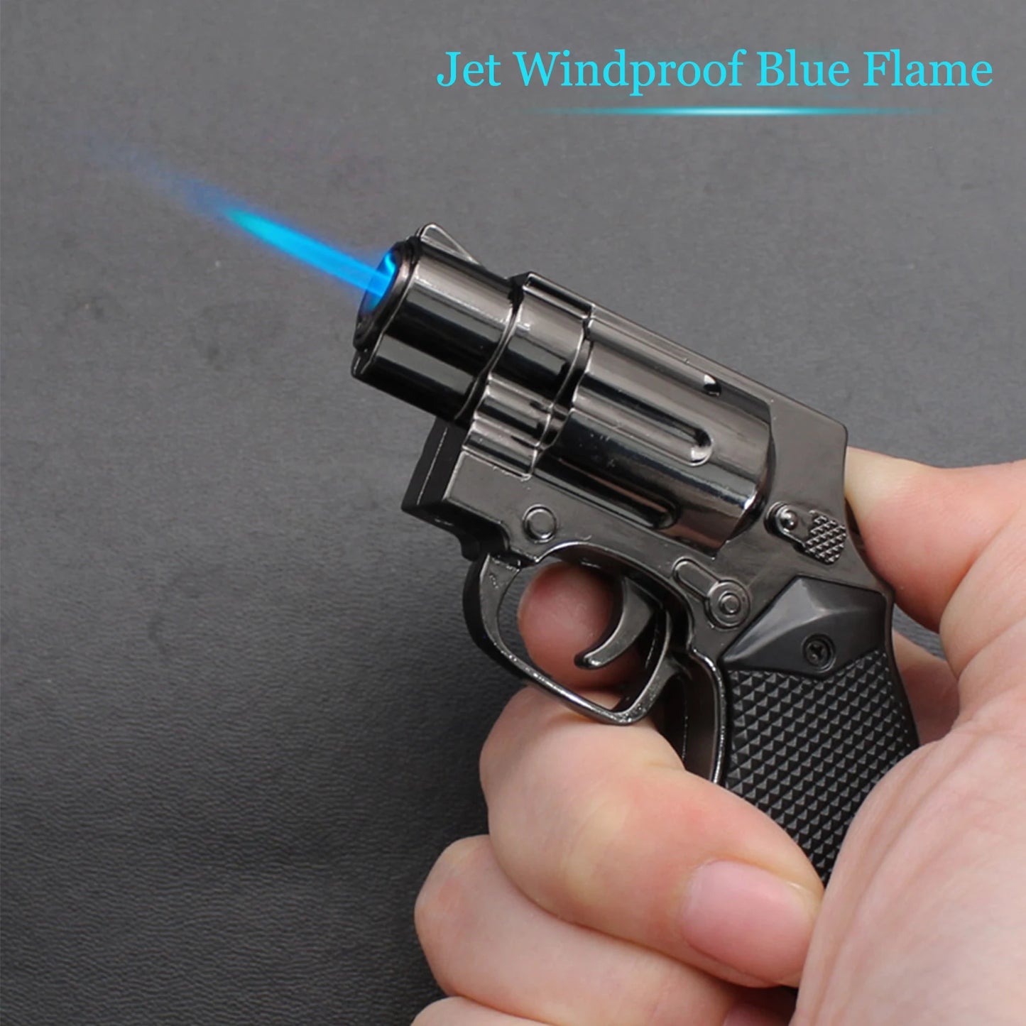 Cool Gun Shape Jet Flame Torch Lighter Windproof Adjustable Flame Refillable Butane for Cigar Gifts Outdoor (Without Butane Gas)