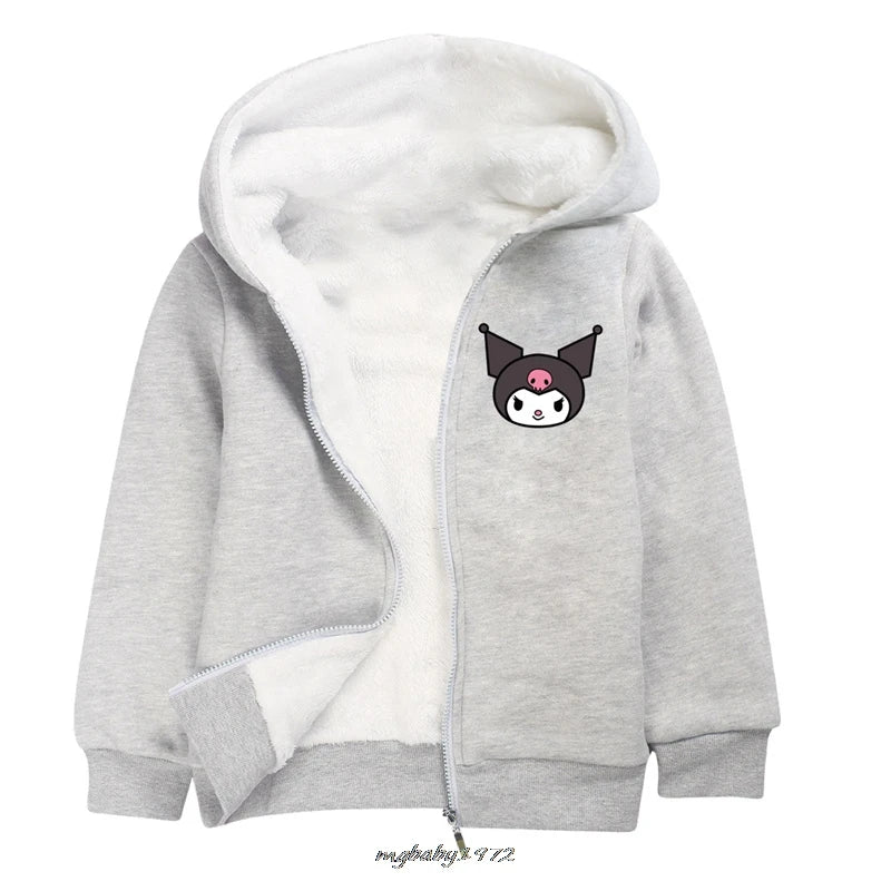 Lovely Kuromi Melody Clothes Kids Zipper Windbreaker Baby Boy Hoodies Children's Winter Clothing Girl Hooded Fleece Warm Jackets