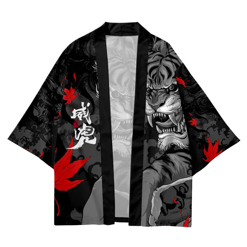 Harajuku Tops Robe Fashion Asian Clothes Anime Demon Print Kimono + Pants Japanese Streetwear Men Women Cardigan Cosplay Haori