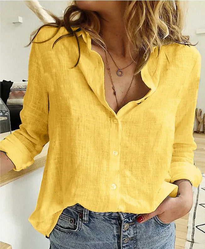 Spring/Summer Solid Color Elegant Casual Loose Long sleeved Linen Shirt 2024 Office Shirt Shirts & Blouses Camisas Women's Shirt