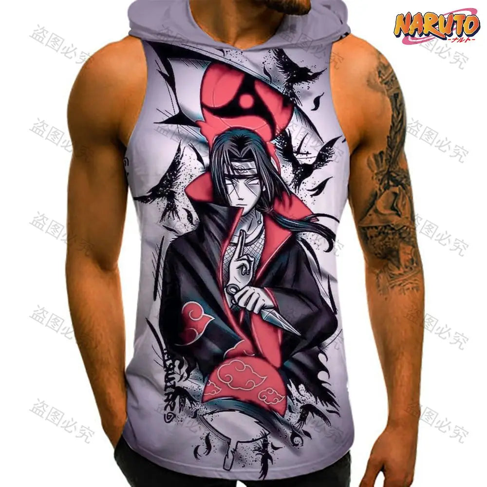 Anime Man Sleeveless Shirt Hooded Vest Trend Men's Clothes Naruto High Quality Gym Clothing 2024 Bodybuilding Fashion T-shirts