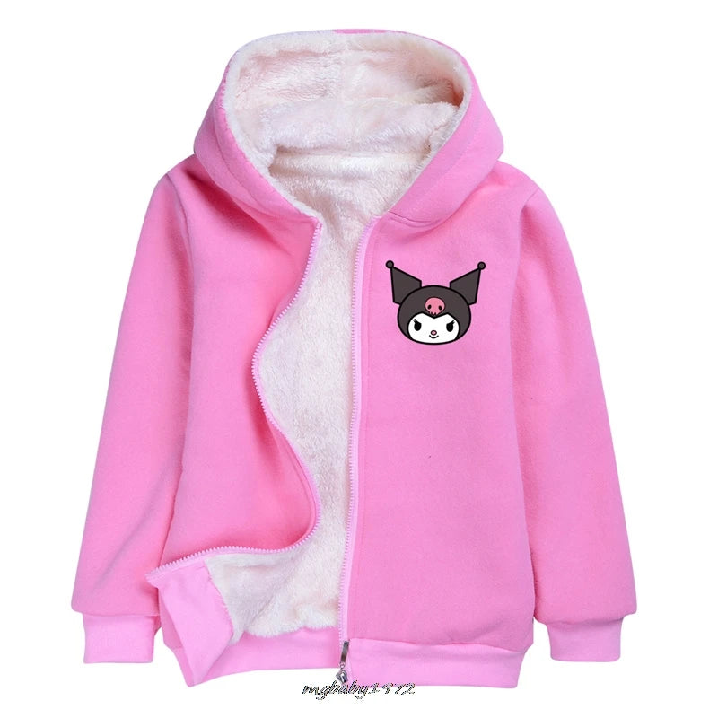 Lovely Kuromi Melody Clothes Kids Zipper Windbreaker Baby Boy Hoodies Children's Winter Clothing Girl Hooded Fleece Warm Jackets