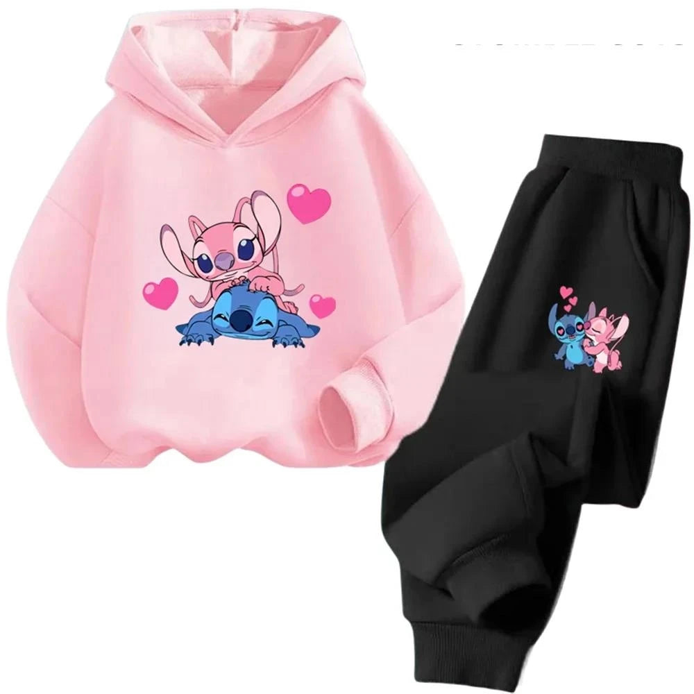 Brand Clothes Kawaii Stitch Hoodie Set Sweatshirts Later Hoodie Sonic Long Sleeve Pullover Boy Girl Tracksuit Set