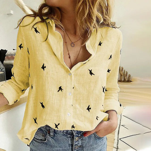 Fashion Women's Print Shirt Women's Long Sleeve Top Cotton Office 2024 Spring Summer Casual Loose Top Large 5XL