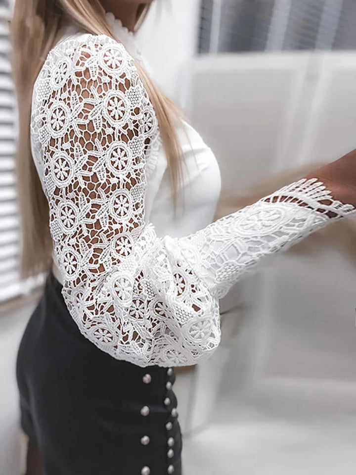 Ladies White Collared Lace Tops