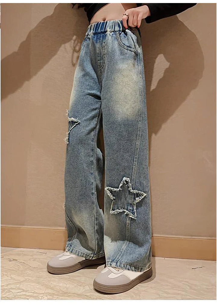 High Waist Jeans Girl Straight Loose Wide-leg Pants