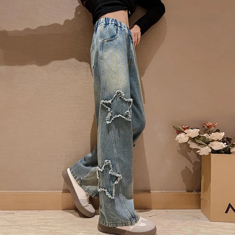 High Waist Jeans Girl Straight Loose Wide-leg Pants