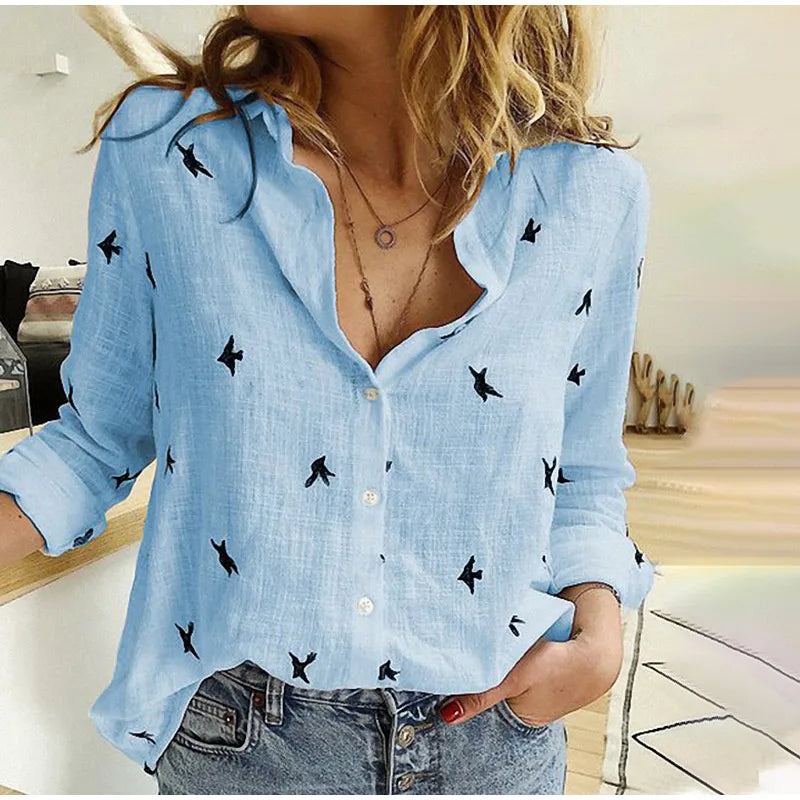 Fashion Women's Print Shirt Women's Long Sleeve Top Cotton Office 2024 Spring Summer Casual Loose Top Large 5XL