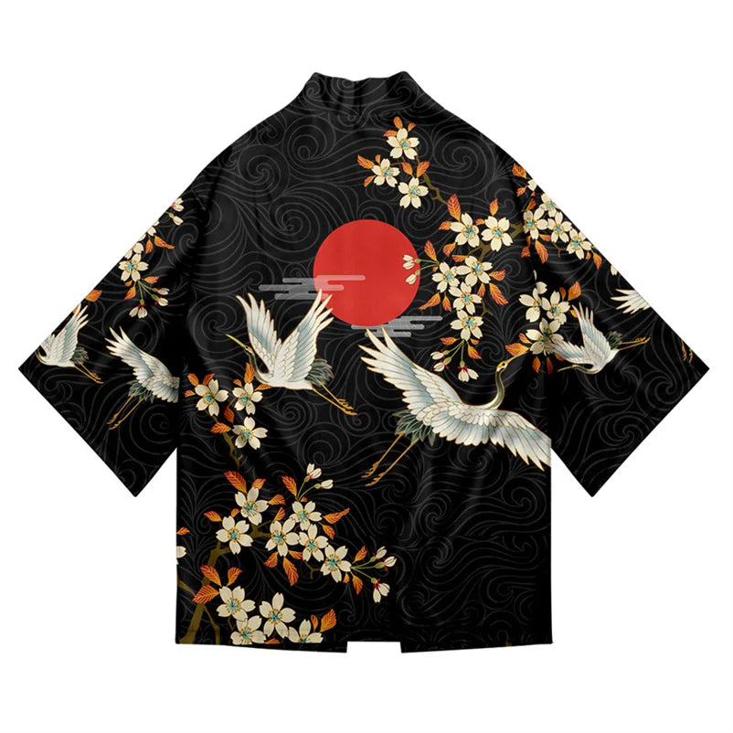 Harajuku Tops Robe Fashion Asian Clothes Anime Demon Print Kimono + Pants Japanese Streetwear Men Women Cardigan Cosplay Haori