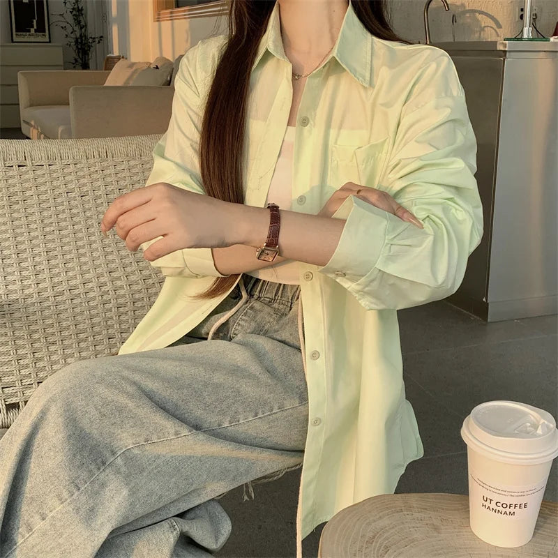 Beiyingni 2024 Spring Autumn Women Shirts White Plain Loose Oversized Blouses Female Tops Loose BF Korean Style Blusas Pockets