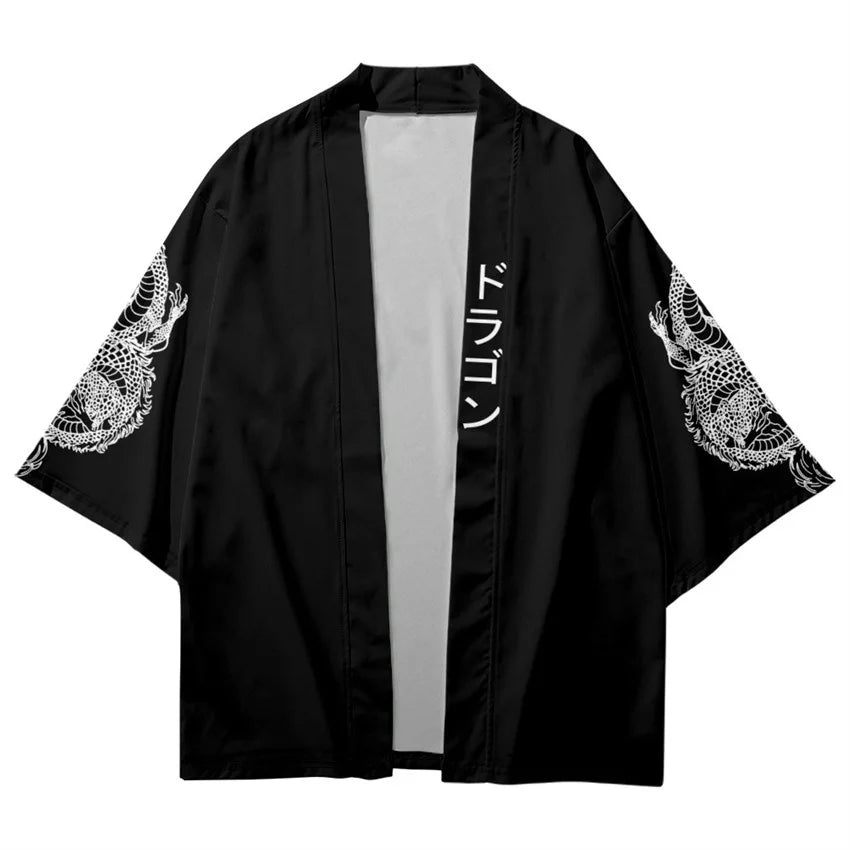 Harajuku Tops Robe Fashion Asian Clothes Anime Demon Print Kimono + Pants Japanese Streetwear Men Women Cardigan Cosplay Haori