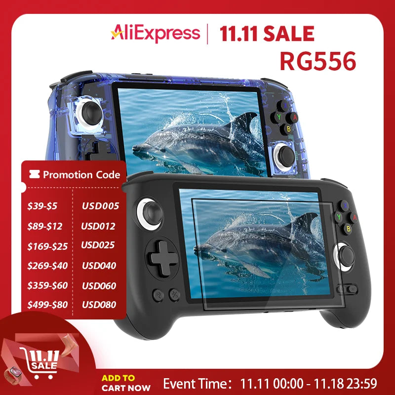 ANBERNIC RG556 Handheld Game Console T820 Android 13 5.48 inch AMOLED Screen 5500mAh WIFI Bluetooth