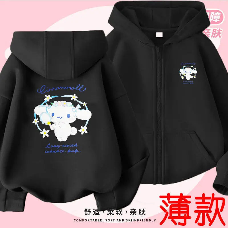 Kuromi Zipper Hoodies Girls Cinnamoroll Sweatshirt Autumn And Winter Long Sleeve Harajuku Pullovers Series Stich Casual Hooded