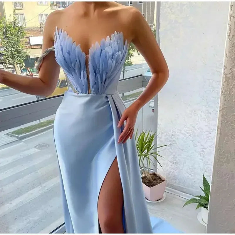 White Angel Feather Dress Luxury Design Women's Off Shoulder Elegant Long Dress Halloween Christmas Party Evening Wedding Dress