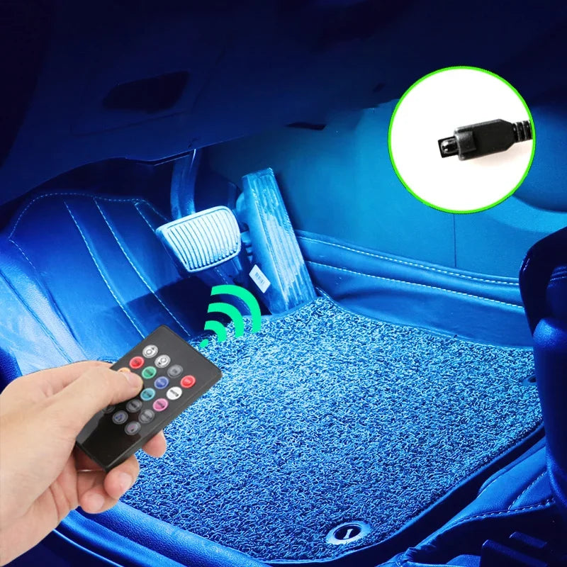 Neon LED Car Interior Ambient Foot Strip Light Kit Accessories RGB Backlight Remote App Music Control Auto Decorative Lamp