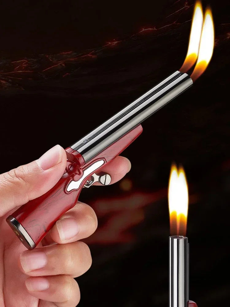 2024 Windproof Double Flame Gun Lighter Creative Double Jet Butane Gas Open Flame Mini Lighter Smoking Accessories Men's Gift