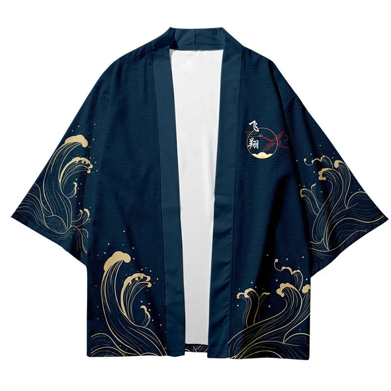 Harajuku Tops Robe Fashion Asian Clothes Anime Demon Print Kimono + Pants Japanese Streetwear Men Women Cardigan Cosplay Haori