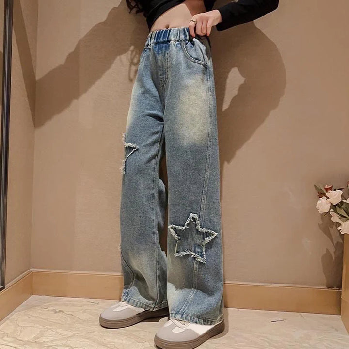 High Waist Jeans Girl Straight Loose Wide-leg Pants