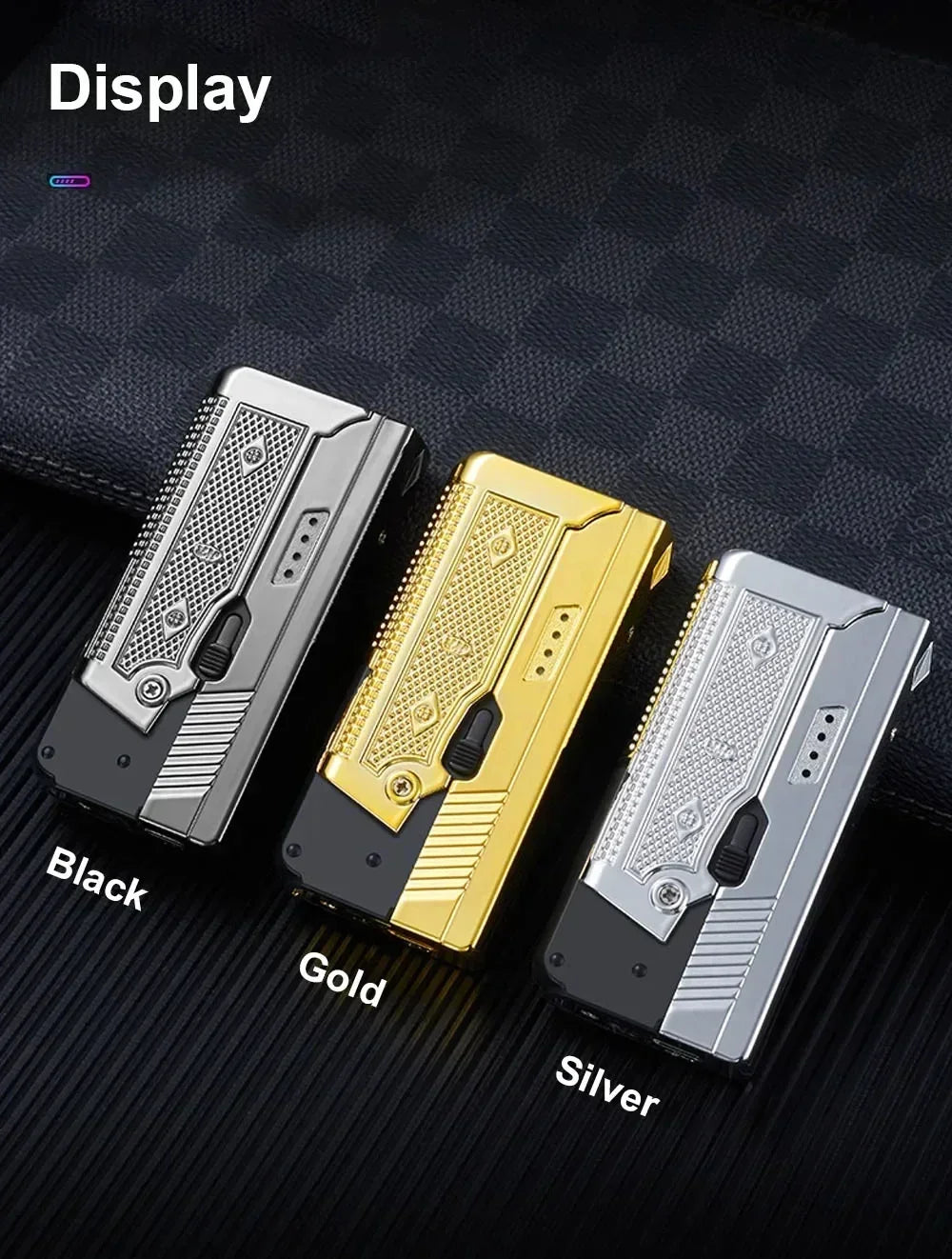 New Gas Electric Dual Flame Lighter Foldable Pistol Shaped Butane USB Lighter Cool Smoking Cigar Tool Birthday Gift