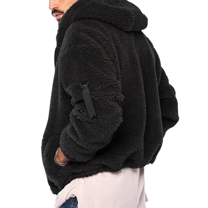 Men's Winter Zipper Fleece Hooded Jacket Vintage Casual Streetwear