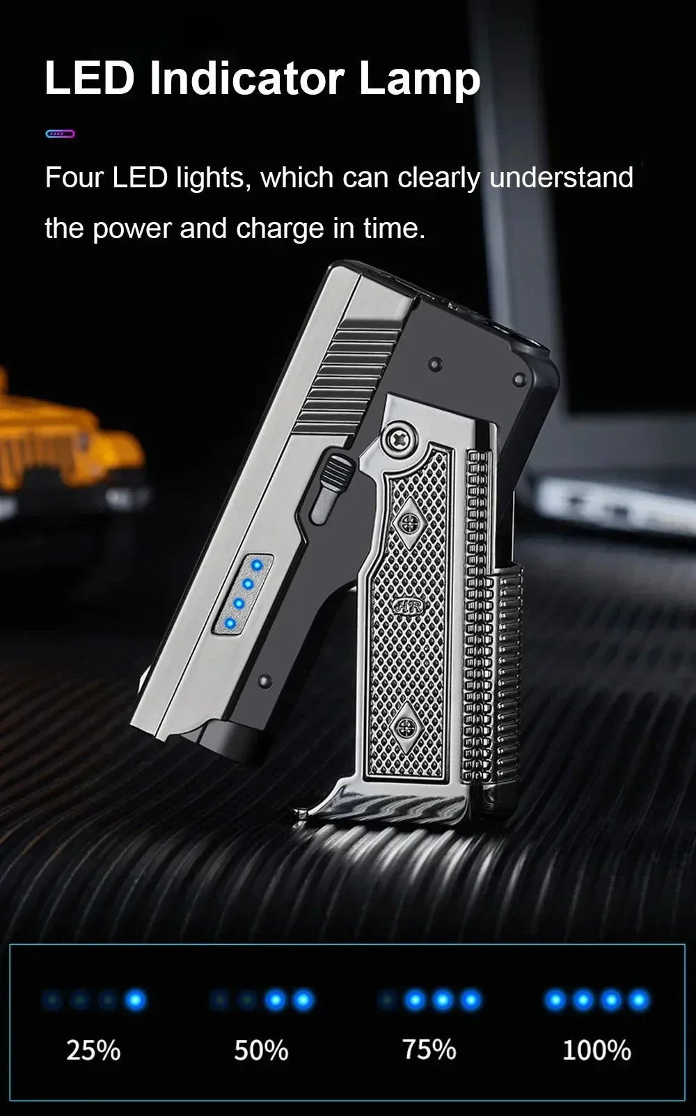 New Gas Electric Dual Flame Lighter Foldable Pistol Shaped Butane USB Lighter Cool Smoking Cigar Tool Birthday Gift