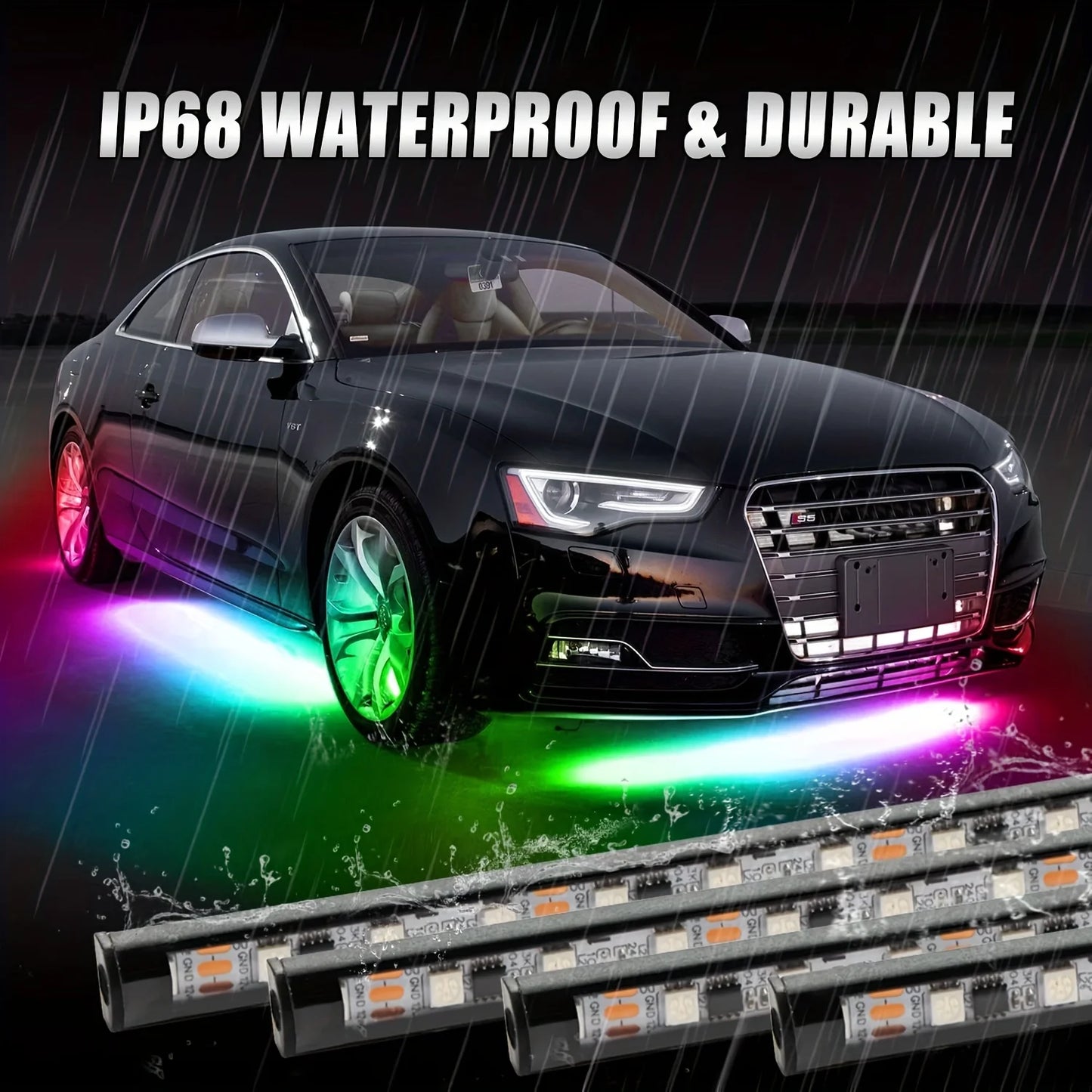 RGB Flexible Car Underglow Light Strip 12V LED Underbody Ambient Light With App Control Neon Auto Decorative Atmosphere Lamps