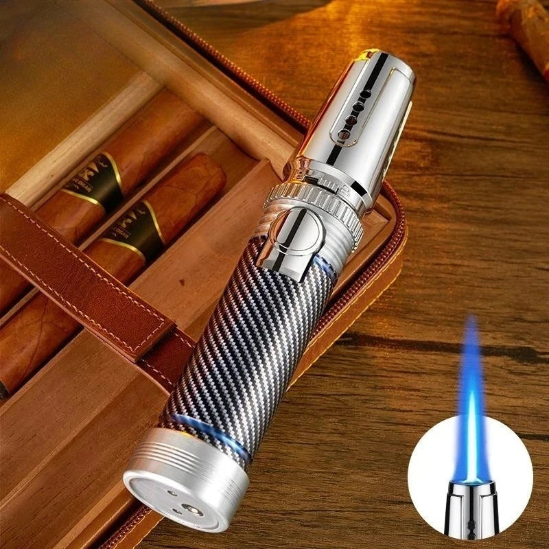 Butane Gas Turbo Spray Gun Windproof Straight Flush Blue Flame Metal Lighter Kitchen Cooking Cigar Lighters Smoking Accessories