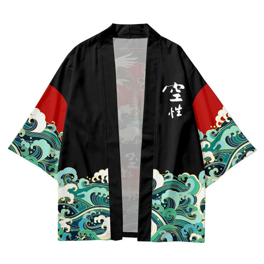 Harajuku Tops Robe Fashion Asian Clothes Anime Demon Print Kimono + Pants Japanese Streetwear Men Women Cardigan Cosplay Haori