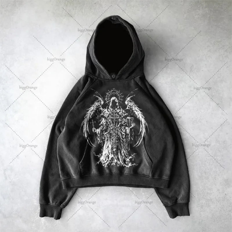 Gothic Punk Style Retro Harajuku Y2K Clothing American Hip-hop Street Anime Print Hoodie Men Trendy Casual Oversized Sweatshirt