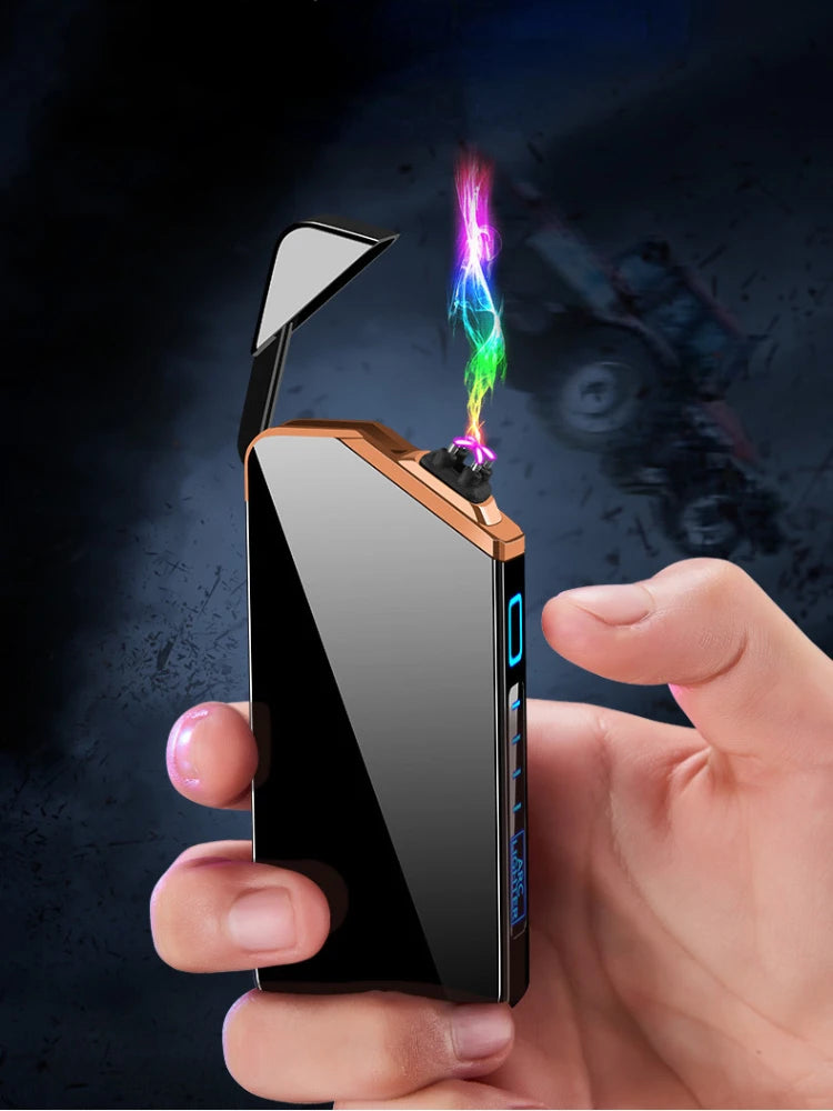 lighter electric recharge usb plasma cigarette windproof Smoking Accessories cool Laser induced double arc Men's Gift lighters