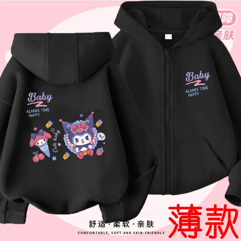 Kuromi Zipper Hoodies Girls Cinnamoroll Sweatshirt Autumn And Winter Long Sleeve Harajuku Pullovers Series Stich Casual Hooded