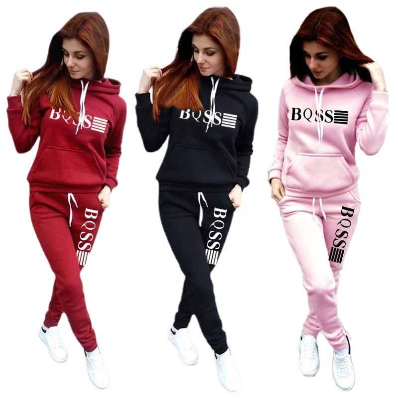 Autumn Winter Womens Tracksuit Casual Hooded Sweatshirts Suit Jogging Pants Set Fleece Warm Outfits 2024Daily Commuting Clothing