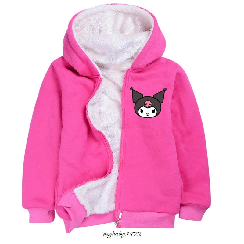 Lovely Kuromi Melody Clothes Kids Zipper Windbreaker Baby Boy Hoodies Children's Winter Clothing Girl Hooded Fleece Warm Jackets