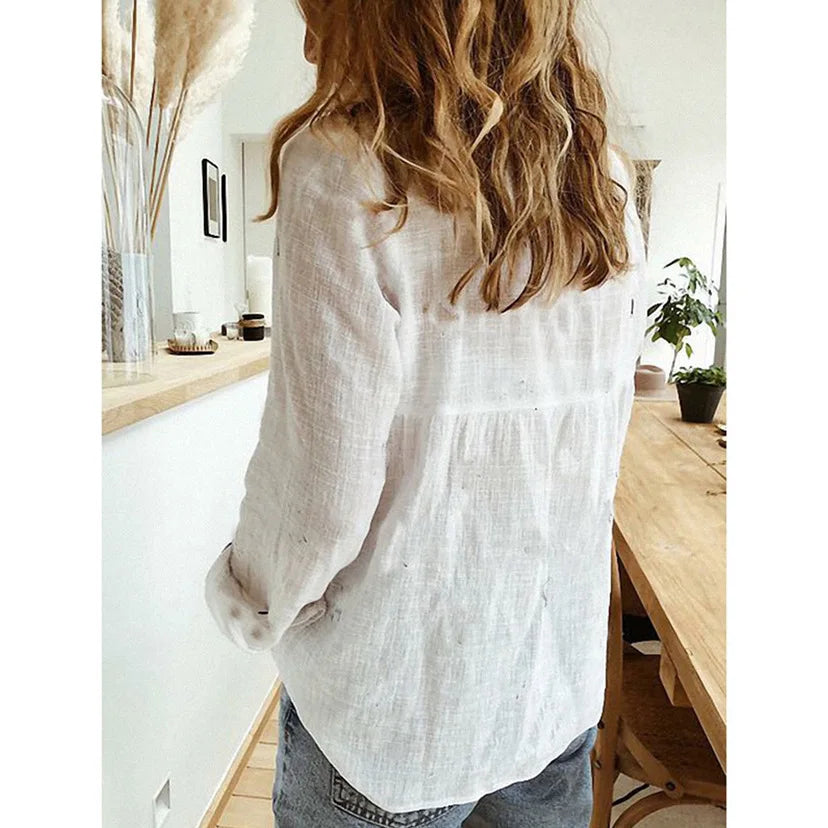 Spring/Summer Solid Color Elegant Casual Loose Long sleeved Linen Shirt 2024 Office Shirt Shirts & Blouses Camisas Women's Shirt