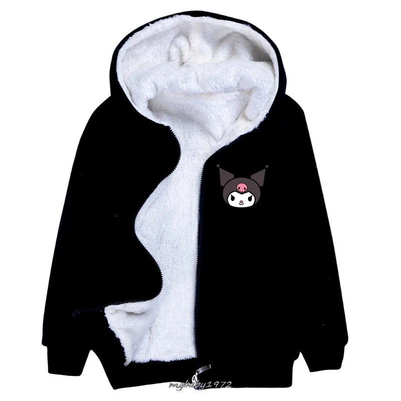 Lovely Kuromi Melody Clothes Kids Zipper Windbreaker Baby Boy Hoodies Children's Winter Clothing Girl Hooded Fleece Warm Jackets