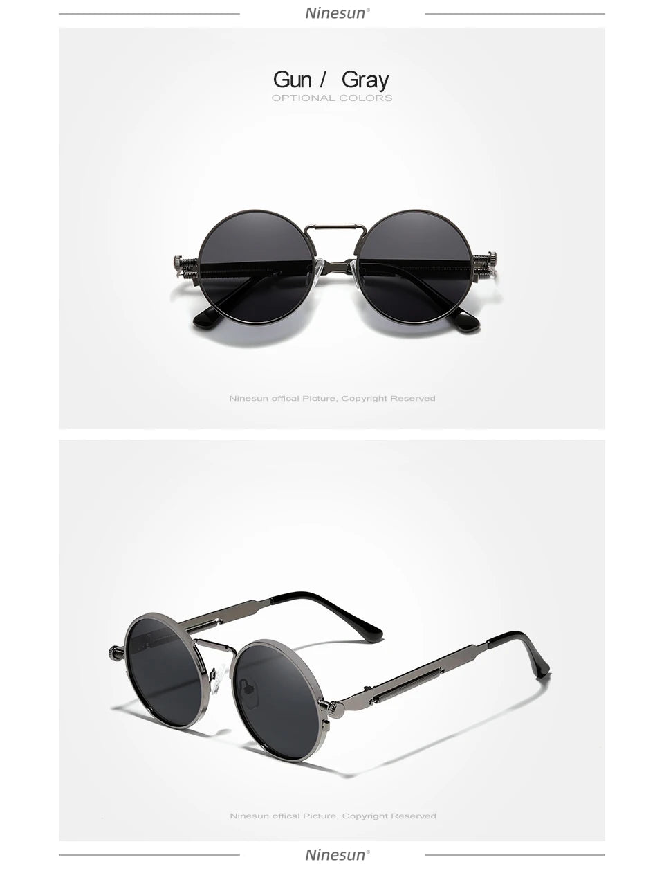 Ninesun Photochromic Gothic Steampunk Sunglasses Polarized Vintage Round Men Women Brand Designer  Metal Frame SunGlasses