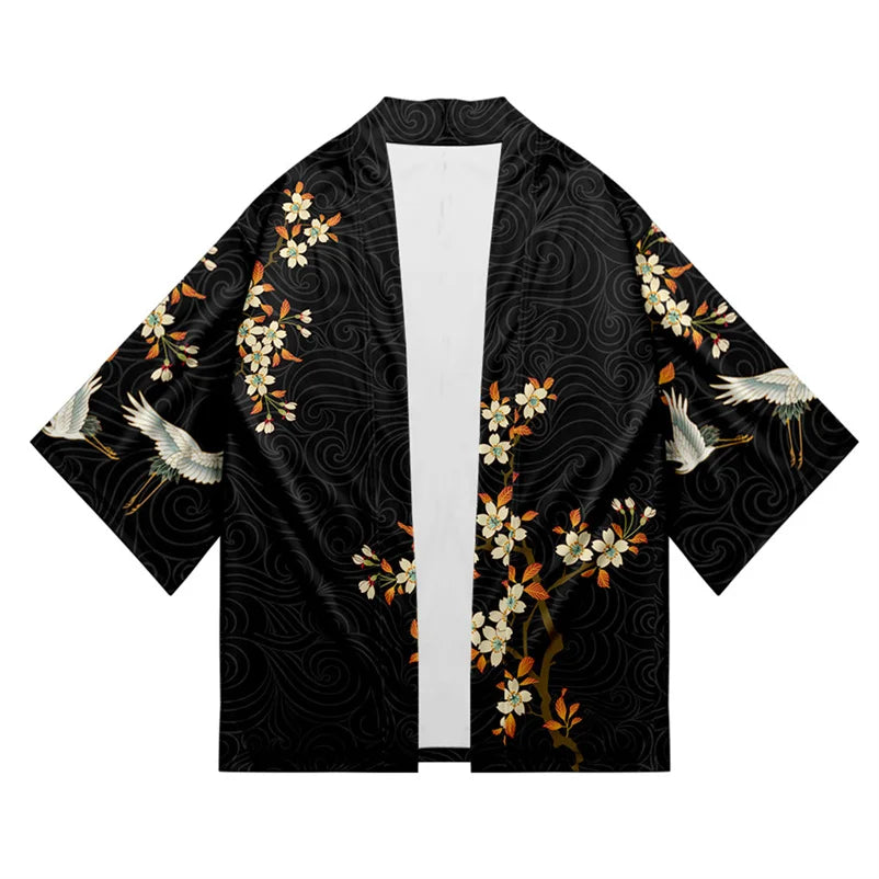 Harajuku Tops Robe Fashion Asian Clothes Anime Demon Print Kimono + Pants Japanese Streetwear Men Women Cardigan Cosplay Haori