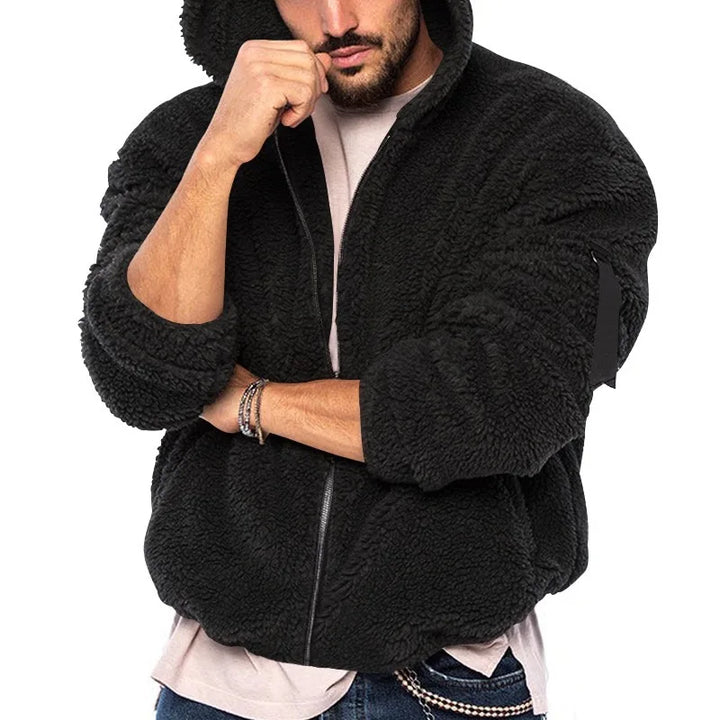 Men's Winter Zipper Fleece Hooded Jacket Vintage Casual Streetwear