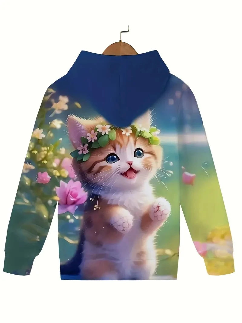 Children's Clothing Hoodies Girls Clothes Long Sleeve Cute Cat Print Casual Kid Summer Autumn Clothes Kids Clothes Outdoor Tops