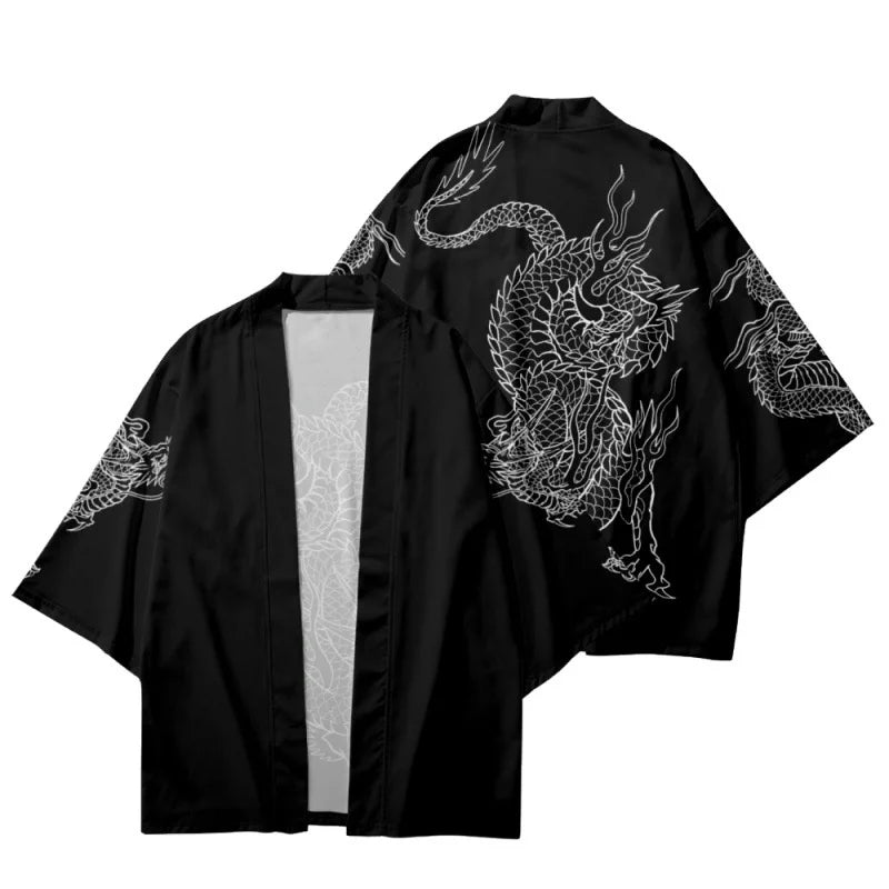 Harajuku Tops Robe Fashion Asian Clothes Anime Demon Print Kimono + Pants Japanese Streetwear Men Women Cardigan Cosplay Haori