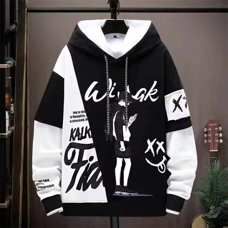 2024 Men's Graphic Hoodie Autumn New High Street Hip Hop Casual Hoodie Men's Clothes Harajuku Printed Sweater Fashion Sweatshirt