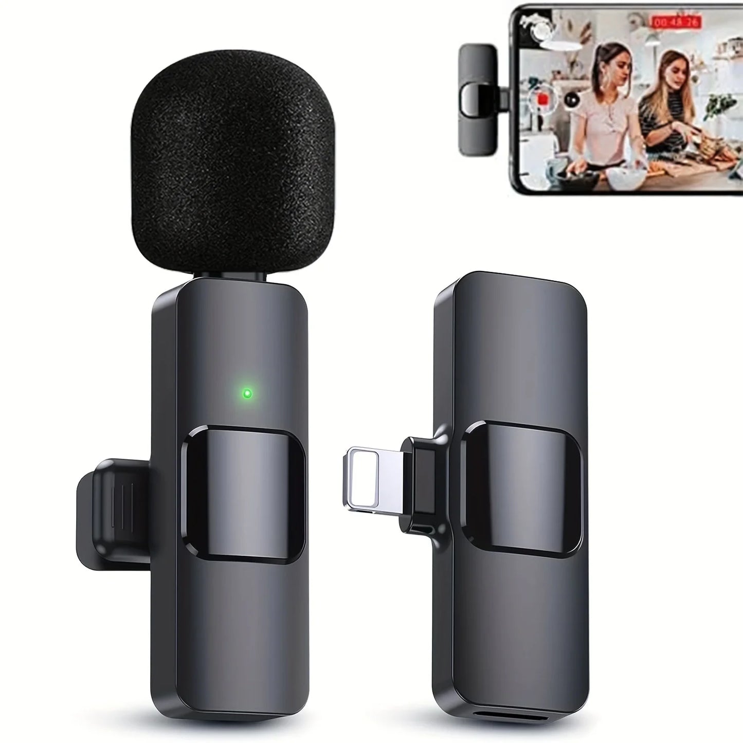 Wireless Lapel Microphone System 1-Touch Recording Voice Activated Lavalier MIC for Live Streaming Recording Video Conferences