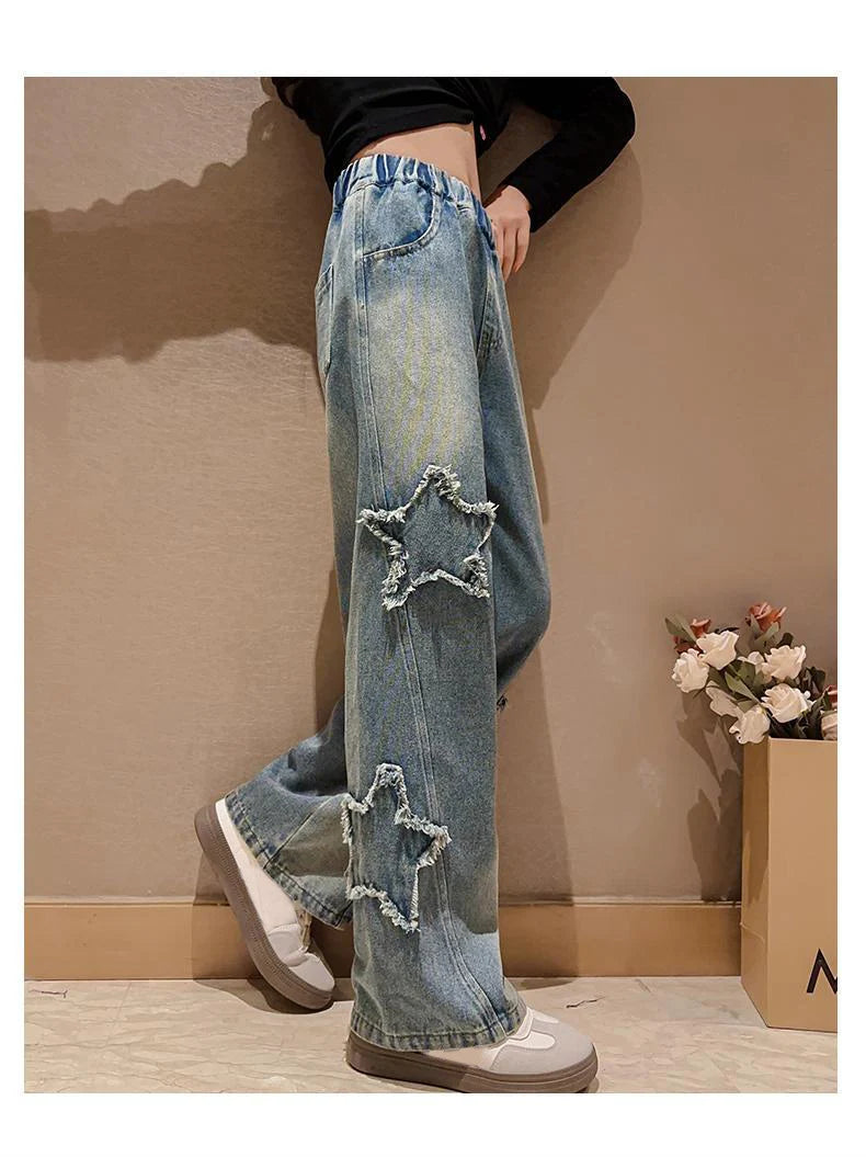 High Waist Jeans Girl Straight Loose Wide-leg Pants