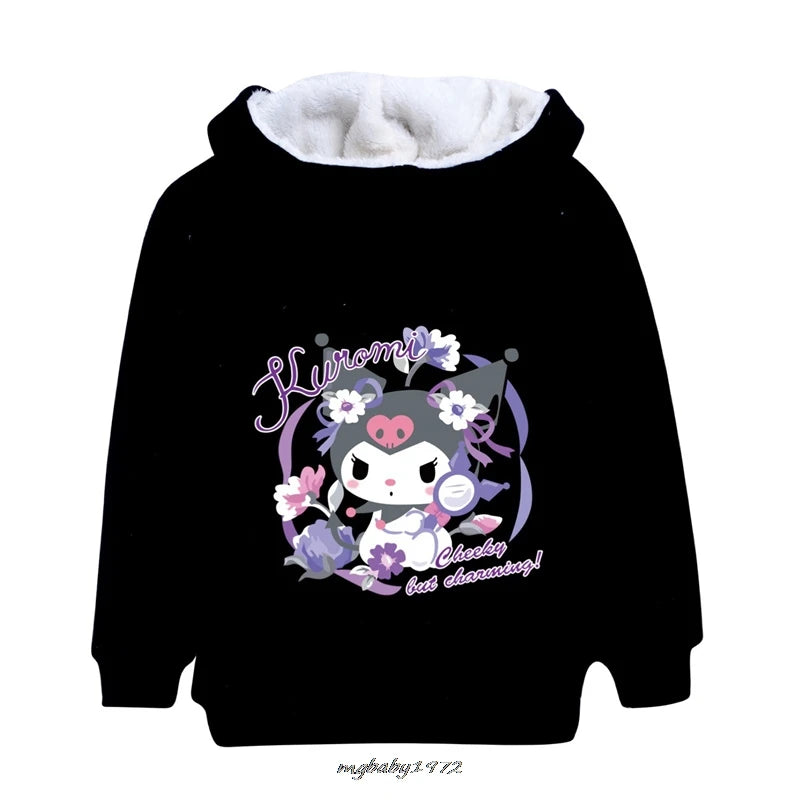 Lovely Kuromi Melody Clothes Kids Zipper Windbreaker Baby Boy Hoodies Children's Winter Clothing Girl Hooded Fleece Warm Jackets