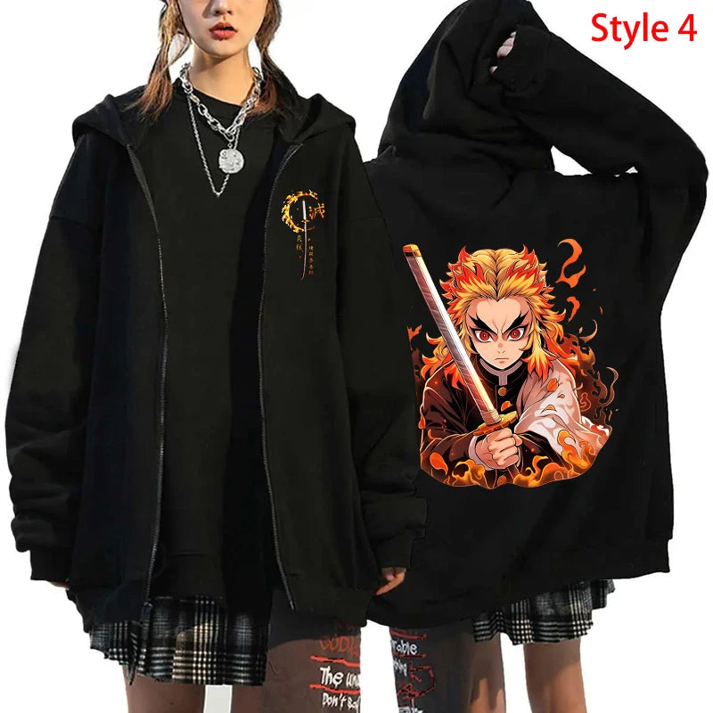 Hot Anime Rengoku Kyoujurou Printing Zipper Coat Clothes Fashion Y2k Loose Hoodie Men Women Sweatshirt Zipper Streetwear Hoodies