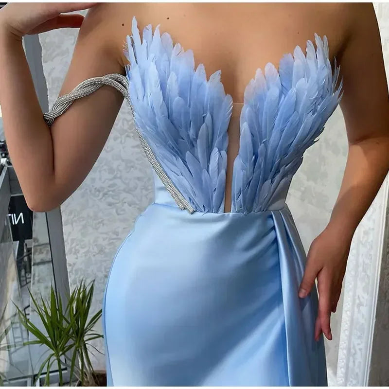 White Angel Feather Dress Luxury Design Women's Off Shoulder Elegant Long Dress Halloween Christmas Party Evening Wedding Dress