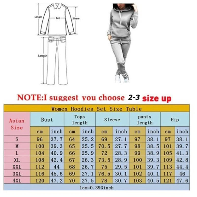 Autumn Winter Womens Tracksuit Casual Hooded Sweatshirts Suit Jogging Pants Set Fleece Warm Outfits 2024Daily Commuting Clothing