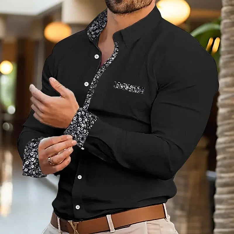 Men's business lapel shirt office casual outdoor street shirt soft and comfortable men's high-quality top large size XS-6XL