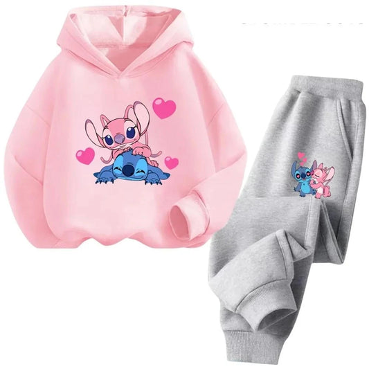 Brand Clothes Kawaii Stitch Hoodie Set Sweatshirts Later Hoodie Sonic Long Sleeve Pullover Boy Girl Tracksuit Set